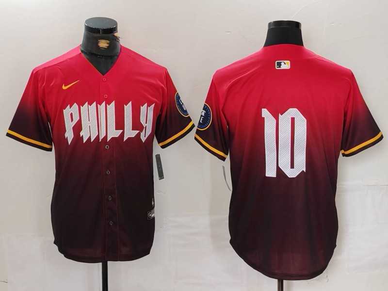 Mens Philadelphia Phillies #10 JT Realmuto Red 2024 City Connect Limited Stitched Jersey